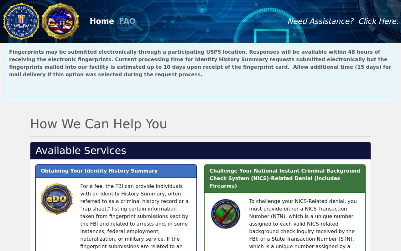 FBI identity history order portal for Jim Wells County self-review