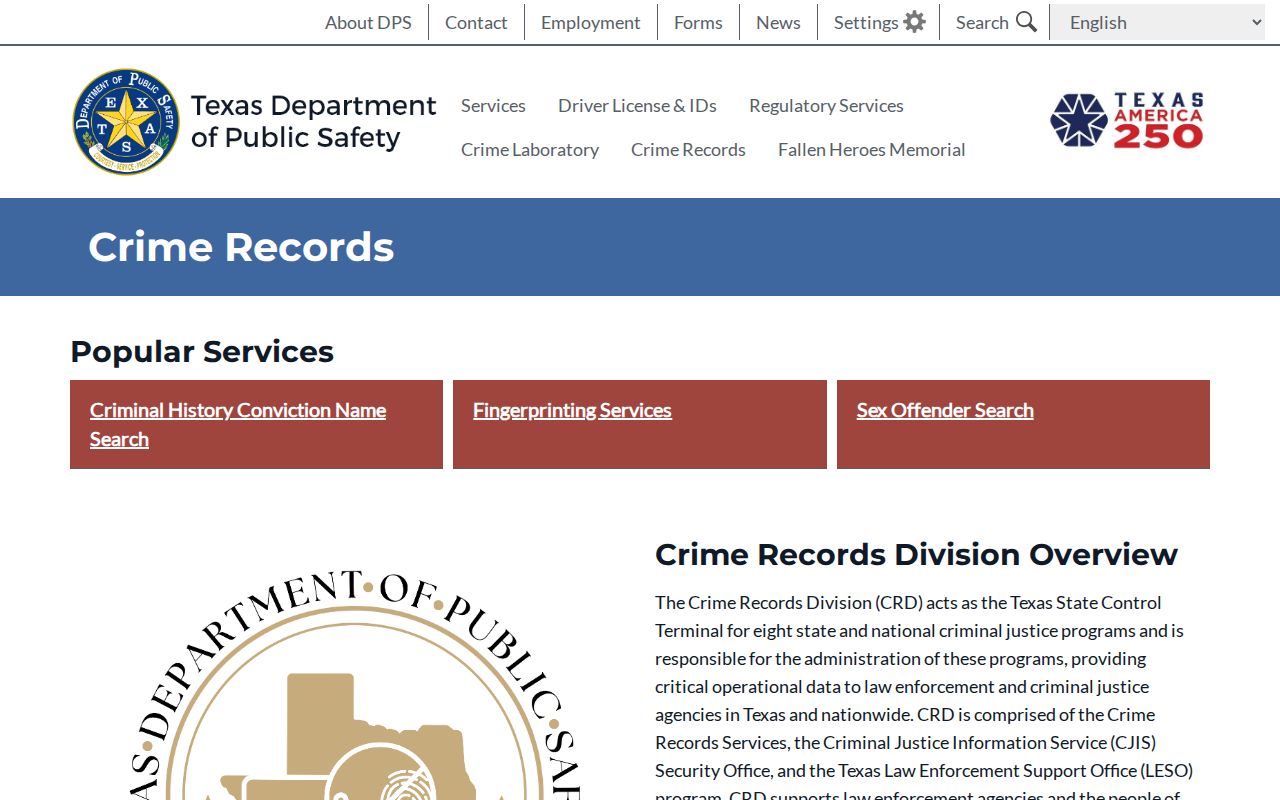 Jim Wells County criminal history Texas DPS Crime Records service